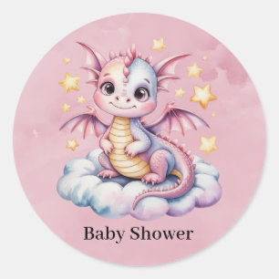 Whimsical Dragon On A Cloud Baby Shower Classic Round Sticker