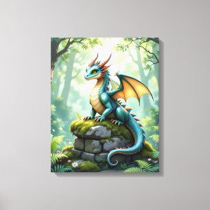 Whimsical Dragon on Ancient Stone Canvas Print