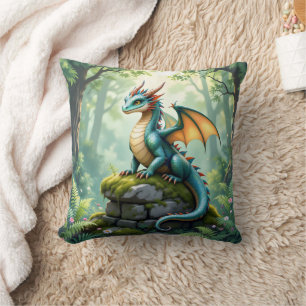 Whimsical Dragon on Ancient Stone Cushion
