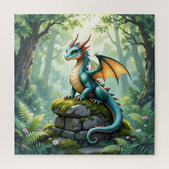 Whimsical Dragon on Ancient Stone Jigsaw Puzzle (Vertical)