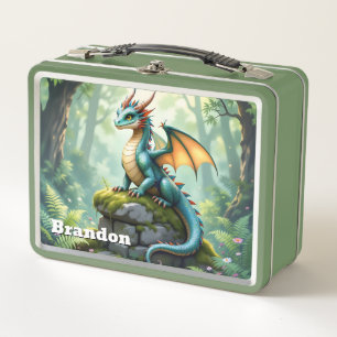 Whimsical Dragon on Ancient Stone Personalized Metal Lunch Box