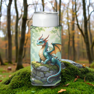 Whimsical Dragon on Ancient Stone Seltzer Can Cooler