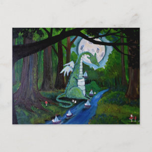 Whimsical Dragon Woodland Art Cute Mice Postcard