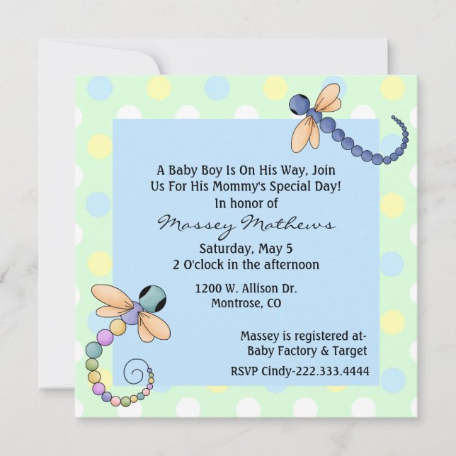 Whimsical Dragonflies Baby Boy Shower Invitation (Front)