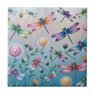 Whimsical Dragonflies with Flowers Tile