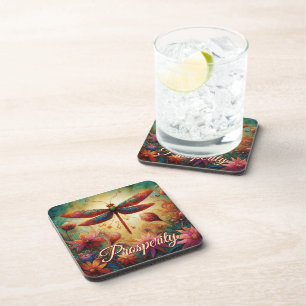 Whimsical Dragonfly Floral Abstract Art Prosperity Coaster