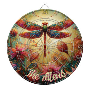 Whimsical Dragonfly Floral Abstract Personalised Dartboard