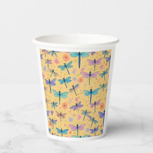 whimsical Dragonfly Garden Paper cup (Front)