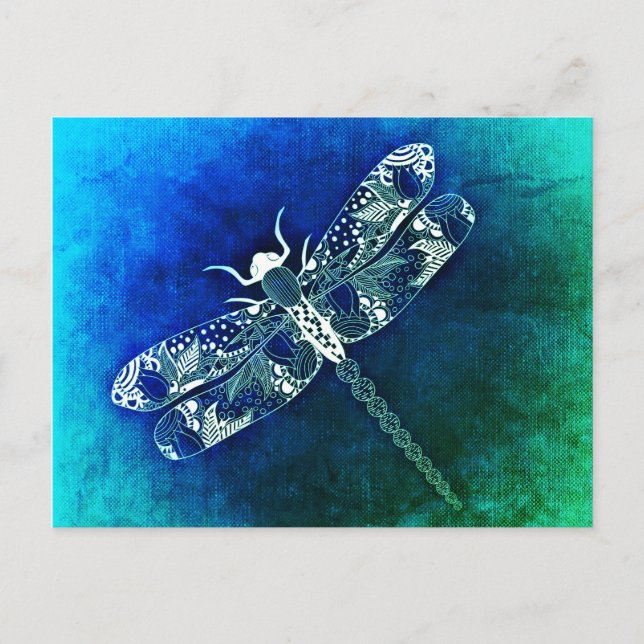 Whimsical Dragonfly Line Drawing Tattoo Art Postcard (Front)
