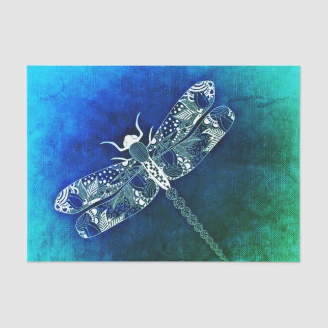 Whimsical Dragonfly Line Drawing Tattoo Art Tissue Paper (Front)