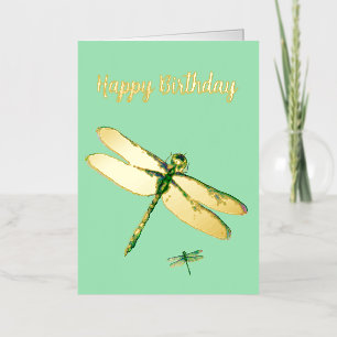 Whimsical Dragonfly Mint Green Foil Birthday Card