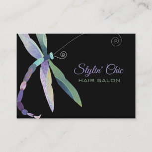 Whimsical Dragonfly on Black Business Card