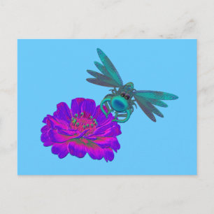 Whimsical Dragonfly On Flower Cute Postcard