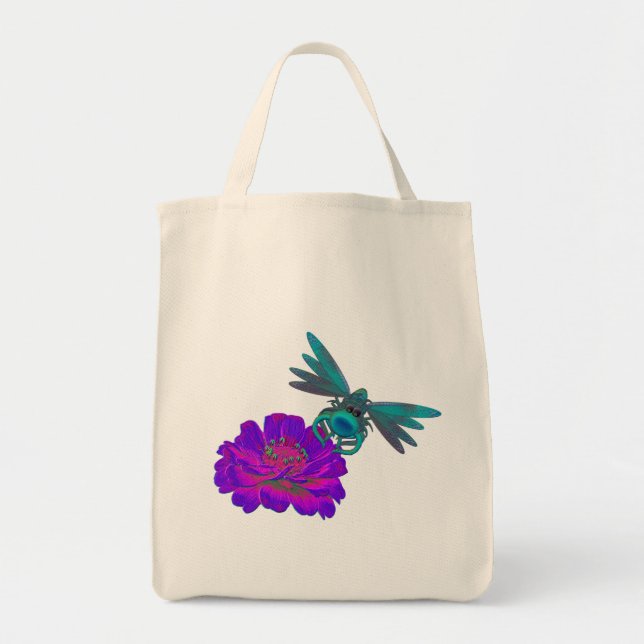 Whimsical Dragonfly On Flower Tote Bag (Front)