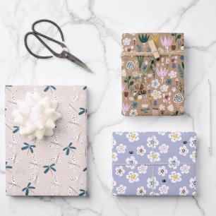 Whimsical Dragonfly & Wildflower Wrapping Paper