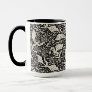 Whimsical Dragons in the night - cream on black Mug
