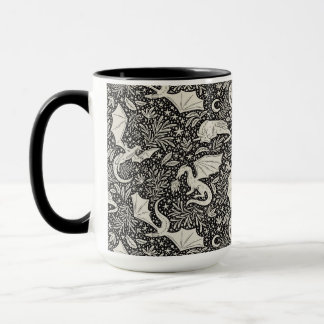 Whimsical Dragons in the night - cream on black Mug