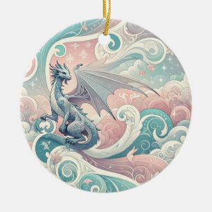 Whimsical Drakes: Pastel Dragon Fantasy Ceramic Tree Decoration
