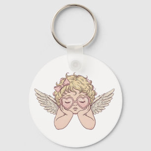 Whimsical Dreamscape Cherub with Hear Key Ring