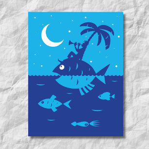Whimsical Dreamy Fancies Musician Ocean Moon Stars Postcard