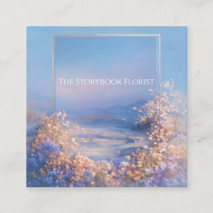 Whimsical Dreamy Meadow Gold Frame Square Business Card