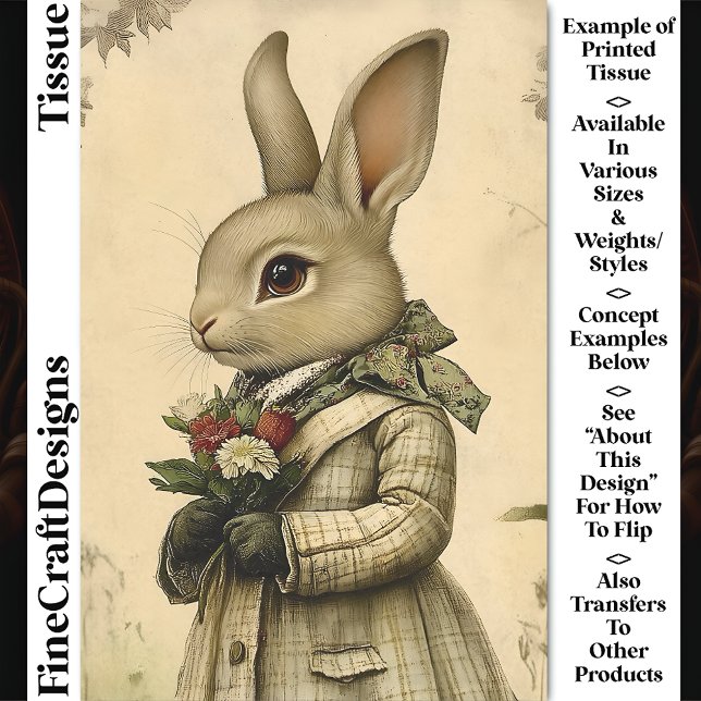 Whimsical Dressed Rabbit, Flowers CK4 Decoupage Tissue Paper (Creator Uploaded)