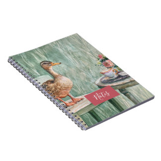 Whimsical Duck and Vintage Teacup Notebook