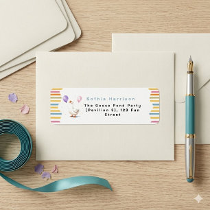 Whimsical Duck with Balloons Kids Party Address