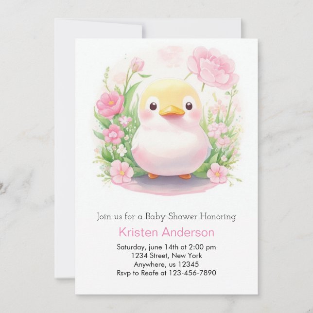 Whimsical Duckling Meadow Pink Girl Baby Shower Invitation (Front)