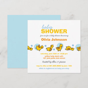 Whimsical Ducks Blue Dots Boy Baby Shower Invite