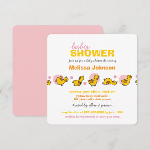 Whimsical Ducks Pink Dots Baby Girl Shower Invite