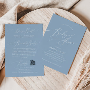 Whimsical Dusty Blue All in One Baby Shower Invitation