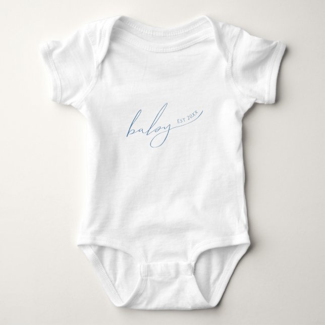 Whimsical Dusty Blue Baby Est Bodysuit (Front)