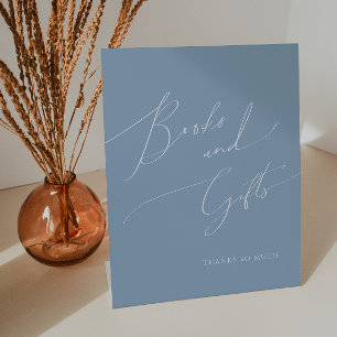 Whimsical Dusty Blue Baby Shower Books and Gifts Pedestal Sign