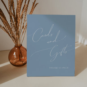 Whimsical Dusty Blue Baby Shower Cards and Gifts Pedestal Sign