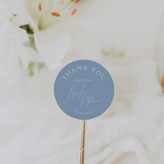 Whimsical Dusty Blue Baby Shower Thank You Favour Classic Round Sticker
