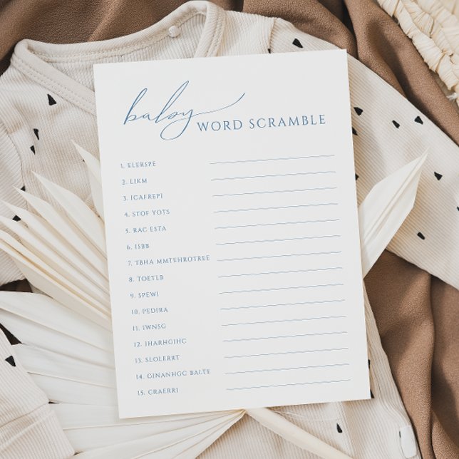 Whimsical Dusty Blue Baby Word Scramble Card (Creator Uploaded)
