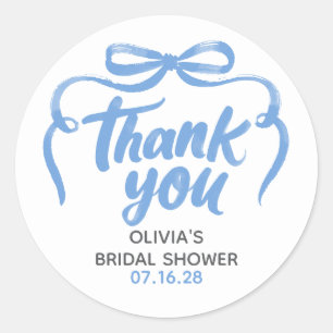 Whimsical Dusty Blue Bow Bridal Shower Thank You  Classic Round Sticker