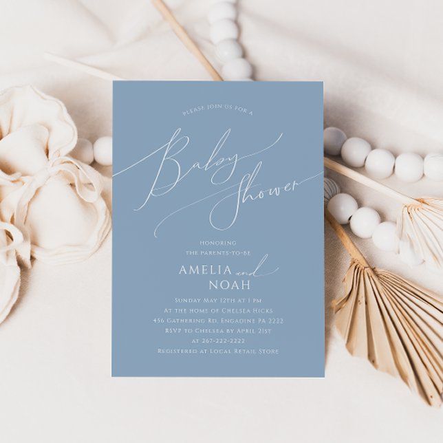 Whimsical Dusty Blue Couples Baby Shower Invitation (Creator Uploaded)