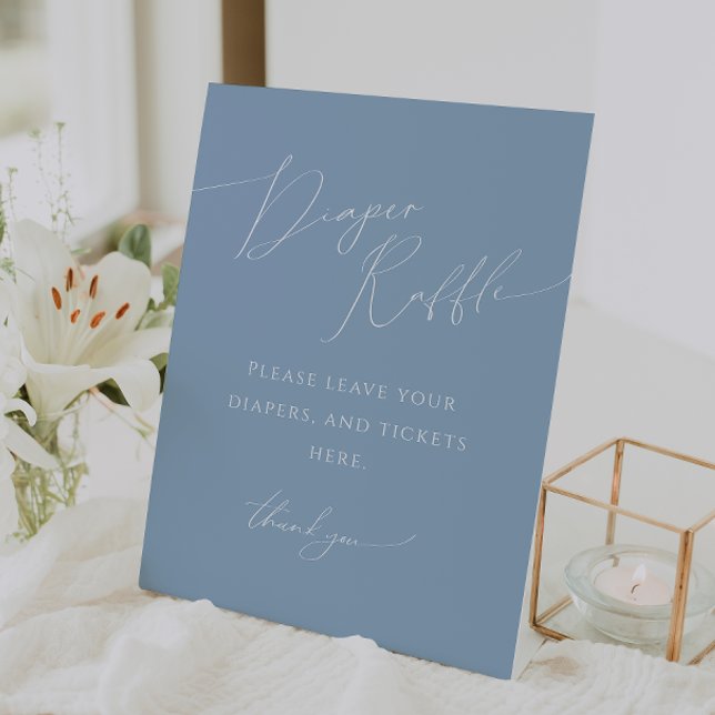 Whimsical Dusty Blue Diaper Raffle Baby Shower Pedestal Sign (Creator Uploaded)