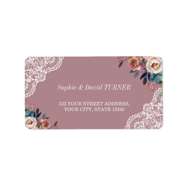 Whimsical Dusty Blue Dusty Rose Flowers Wedding Label (Front)