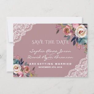 Whimsical Dusty Blue Dusty Rose Flowers Wedding Save The Date