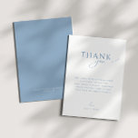 Whimsical Dusty Blue Flat Vertical Baby Shower Thank You Card<br><div class="desc">Introducing our whimsical dusty blue flat vertical baby shower thank you card, perfect for your simple modern boho spring or winter celebration! This card has a boho-chic vibe with elegant calligraphy and a minimalist white-on-blue design, making it ideal for boys. Plus, it's editable, so you can add your own classy,...</div>