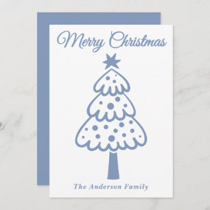 Whimsical Dusty Blue Hand Drawn Christmas Tree Holiday Card