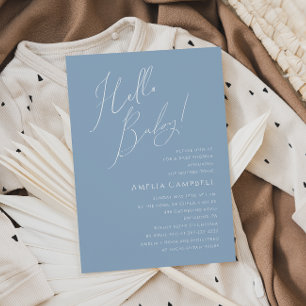 Whimsical Dusty Blue Hello Baby! Baby Shower Invitation