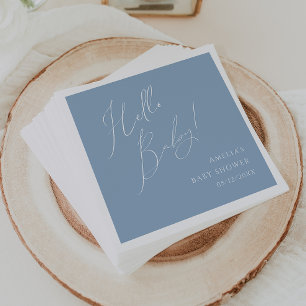 Whimsical Dusty Blue Hello Baby Shower Napkins