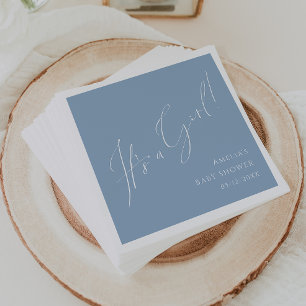 Whimsical Dusty Blue It's A Girl Baby Shower Napkin