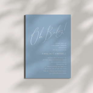 Whimsical Dusty Blue Oh Baby! Baby Shower  Invitation