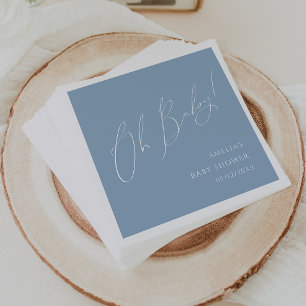 Whimsical Dusty Blue Oh Baby Shower Napkins