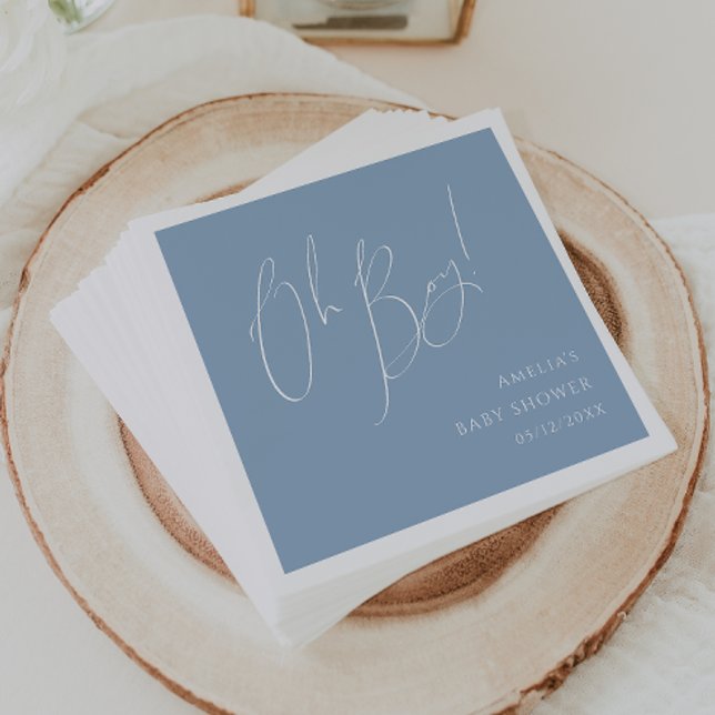 Whimsical Dusty Blue Oh Boy Baby Shower Napkin (Creator Uploaded)